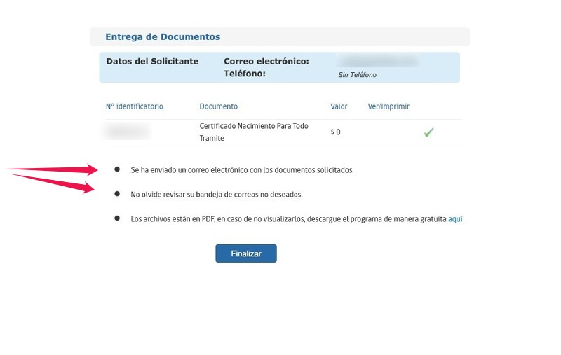 Certificado de Nacimiento - Chile 13 acta de nacimientos
