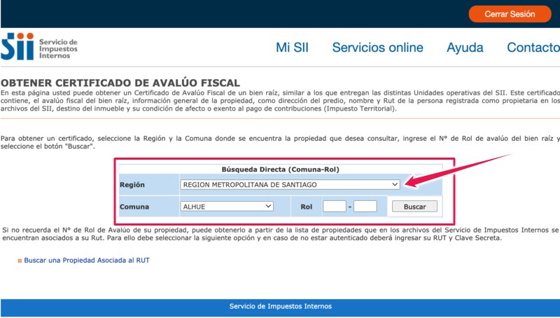 certificado de avaluo fiscal sii