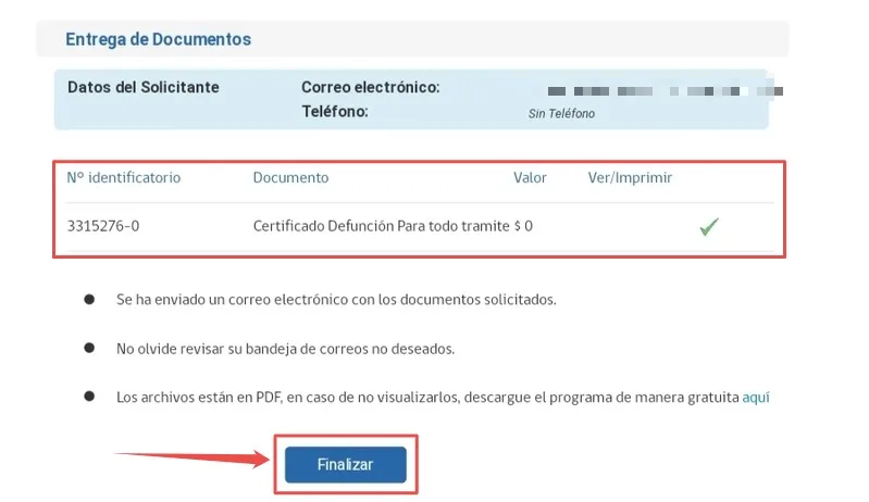 Certificado de Defunción - Chile 16 papel de defuncion online